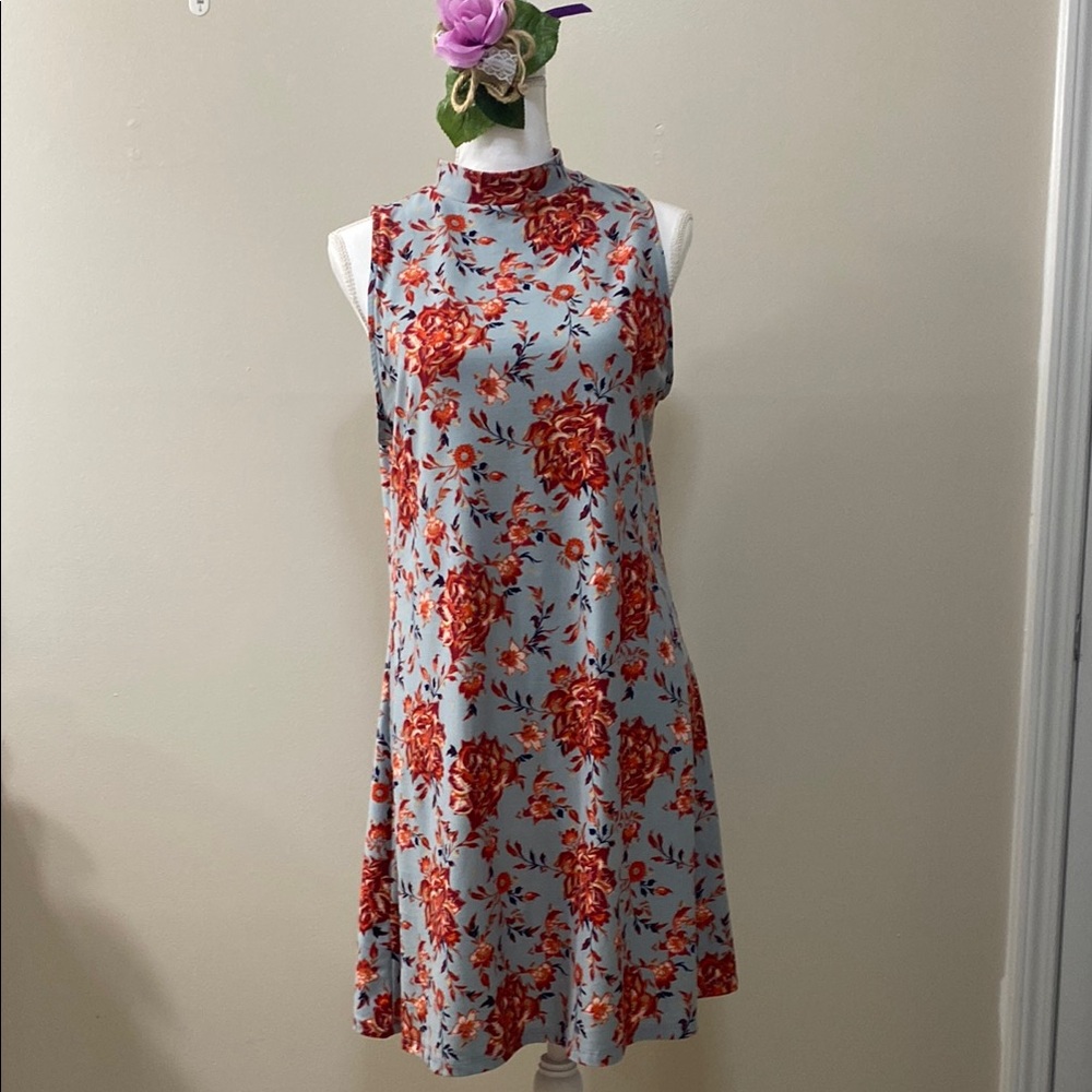Mudd Boho Floral Sleeveless Mock Neck A-Line Midi Dress